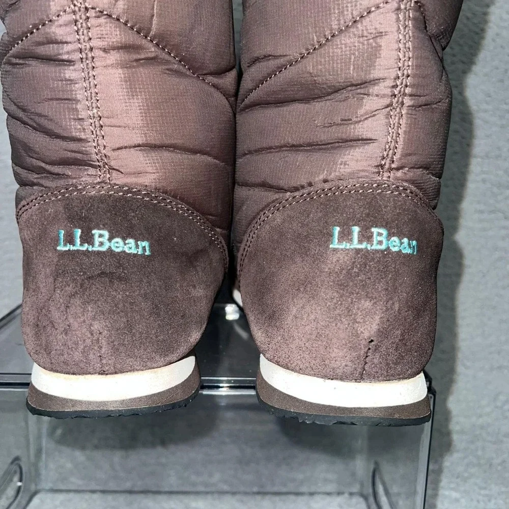 LL Bean Carrabassett Faux Fur Snow Boots Women 8½‎ M Brown Lace Knee High 284883